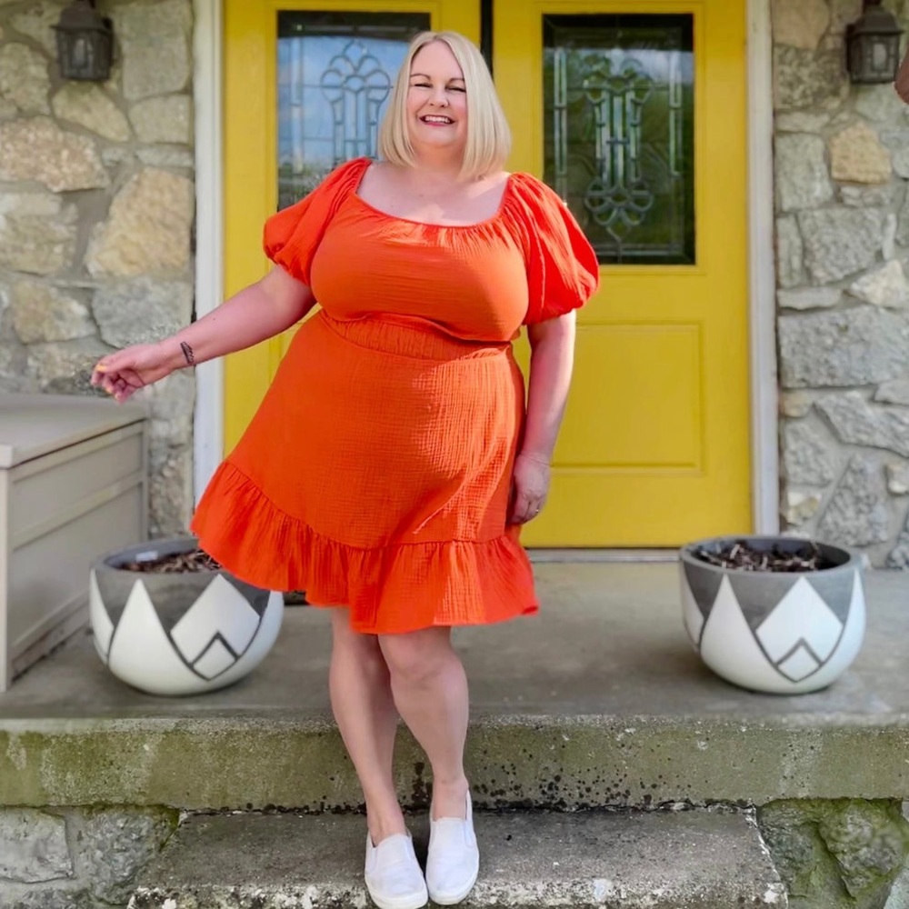 Orange Tie-Back Cutout Dress
